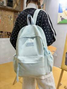 Cute Butterfly Embroidery Backpack, Fashionable Lightweight Backpack For Female Students, Middle School, High School, College, Simple Design, Large Capacity, Nylon Material - Multicolor - View 5