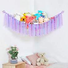CYPNRed de Animales de Peluche O Hamaca con Luz LED Hamaca de Juguete para Colgar Animales de Peluche Organizador de Almacenamiento Decoración de Habitación con Borlas para recámara de los niños PúrpuraFashion - Rosa - Ver 6