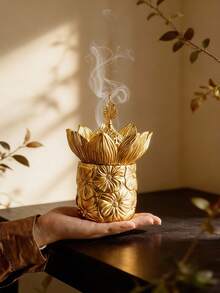 Incensário de resina em formato de flor (1 unidade) - Design criativo, ornamento de mesa requintado, estilo árabe do Oriente Médio, ideal para sala de estar, sala de família, escritório, meditação, decoração de festas e uma ótima opção de presente. - Multicolorido - Ver 3