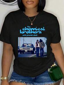 T-shirt in 100% cotone con stampa della copertina dell'album dei Chemical Brothers, collo rotondo, maniche corte, moda streetwear, traspirante, morbida, unisex - nero - Visualizzare 1