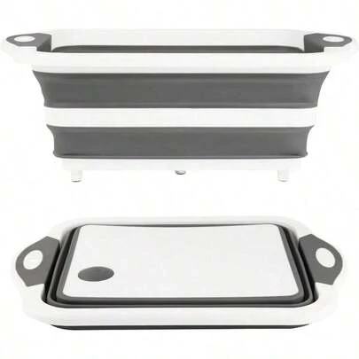 Super life 1-Piece Foldable Large BBQ Prep Bucket With Cutting Board, Multi-Purpose Grill Storage, Portable Silicone Dish Storage (Great For Picnics, Tailgate Parties, And Camping)