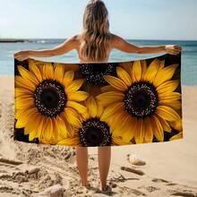 1条向日葵沙滩巾，超柔软超细纤维特大号沙滩毯，超强吸水浴巾，适合旅行、游泳池、潜水、冲浪、瑜伽、露营，多种尺寸可选，沙滩、泳池、旅行、露营、瑜伽用品 - 彩色 - 查看 8