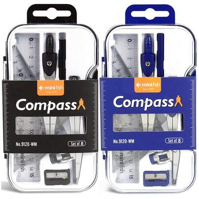 9Pcs Student Drawing Tools Set, PP, Math & Geometric Art Supplies, Includes Compasses, Rulers, Triangles, Protractors, Straightedges, Pencil Sharpeners