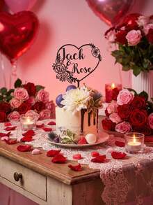 Customized Wedding Cake Topper: Rustic Floral Heart Shape, Customizable Name | Romantic Anniversary & Valentine's Day Gift - Multicolor - View 2