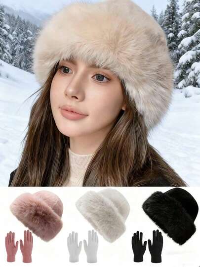 1pc/2pcs Women Winter Fluffy Mongolian Hat, Warm Ear Protection Northeast Bucket Hat, Faux Fur Fashionable Bucket Hat