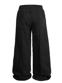 Unisex Drawstring Wide Leg Sweatpants, Casual Loose Fit Sports Trousers - Black - View 5