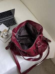 1 szt. Vintage damska torba typu tote, minimalistyczna torebka o dużej pojemności, modna torba na ramię do pracy/studenta - Burgund - Zobacz 5