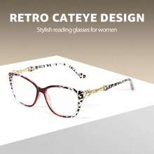 HYCHIC 2PC Women's UV400 Polarized Reading Glasses Cat-Eye Frame With Leopard Print Pattern And Gold Accents, Lightweight Comfort For Work & Leisure - [2件裝]茶+黑豆腐 - 查看 5