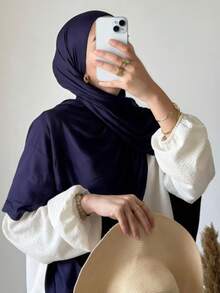 1pc Women's Jersey Hijabs, Minimalist Classic Solid Color Elegant Casual Edged Scarf, Premium Knit Modal Jersey Hijabs Scarf, Long Turban Style Headscarf Suitable For Daily Life, Outings And Gatherings,Accessories,Beach Towel - Multicolor - View 10