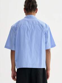 Men's Boxy Oversized Striped Button Up Shirt - 藍色 - 查看 3