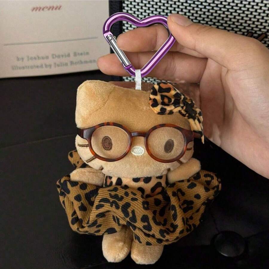 三丽鸥复古豹纹小猫毛绒公仔吊坠，豹纹猫咪眼镜毛绒公仔包包挂饰，生日礼物 - 棕色 - 查看 1