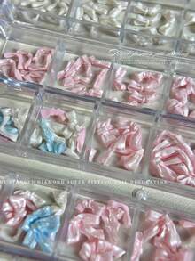 12pcs Nail Art Soft Sculpture Decorations - Satin Bow Accessories Mix, Nail Jewelry Pearlescent Bow Ins Style Nails Nail Supplies - Multicolor - View 5