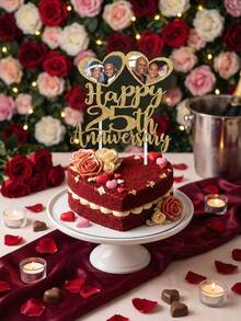 Customizable Happy Anniversary Photo Cake Topper - Personalized Cake Decoration For Any Year - Multicolor - View 4