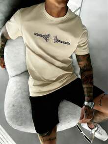 GRDR Men's Fashionable Printed Loose Short Sleeve T-Shirt | Exquisite Design | Summer Essential | Easy To Match, Showcase Your Style - Apricot - View 3