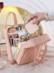 1pc Handheld PU Leather Makeup Bag, Waterproof PU Leather Makeup Bag, Portable Travel Toilet Bag, Perfect Makeup Storage Bag, Large Capacity Travel Toilet Bag, Multi Functional Travel Toilet Bag, Large Capacity Toilet Bag With Compartments, Essential For Travel And Festivals - Multicolor - View 1