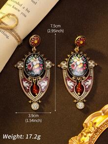 A Pair Of Vintage Pigeon And Flower Pattern Hollow Geometric Shape Earrings With A Retro Palace Style, Suitable For Women's Daily Banquets, Perfect Gifts For Girlfriends And Mothers - Red - View 5