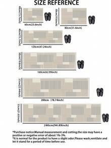 1pc Silica Gel Kitchen Floor Mat, Geometric Patchwork Striped Pattern: White Base With Interlocking Light Gray/Pale Gray Blocks, Each Block Filled With Dense Horizontal Line Textures, Presenting A Minimalist Modern Geometric Style. - Multicolor - View 3