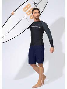 Men's Swim Trunks Quick Dry Board Shorts With Zipper Pockets Beach Shorts Bathing Suits Men - No Mesh Liner - Navy - 查看 2