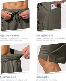Men's Swim Trunks Quick Dry Board Shorts With Zipper Pockets Beach Shorts Bathing Suits Men - No Mesh Liner - 板岩綠 - 查看 6