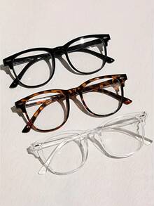 3-Pack Minimalist Plain Glasses Set – Transparent, Black & Tortoiseshell Frames, Unisex Fashion Decorative Eyewear - 黑色+透明+玳瑁色 - 查看 1