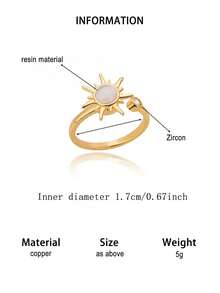 1件欧美风波西米亚风个性化简约向日葵旋转开口戒指（女士款） - 金黃色 - 查看 6