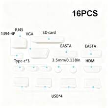 16 piezas de tapones universales contra el polvo, adecuados para proteger puertos de computadora portátil, computadora portátil, USB - Blanco - Ver 11