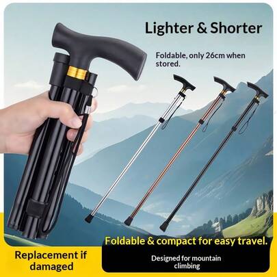 Unisex Outdoor Hiking Trekking Poles, Foldable Anti-Slip Walking Cane Stick, Aluminum Alloy Collapsible Hiking Poles