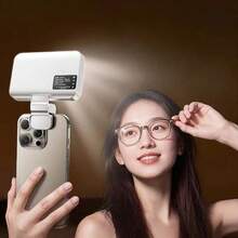 1PC LED Fill Light, Three Colour Temperatures (Cool, Neutral, Warm), Ten Brightness Levels, 60 High-Brightness Eye-Protection LEDs. Meets Diverse Ambient Lighting Requirements. Adjustable 360° Horizontally And 90° Vertically. Suitable For Video Conferencing, Selfies, And Live Streaming In Various Settings. (Includes Built-In 800mAh Rechargeable Lithium Battery) - LED Fill Light - View 6