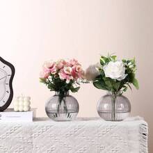 Ribbed Glass Vase, Flower Vase, Fluted Vases Flowers, Modern Vases Living Room, Dining Table, Entryway, Shelf, Wedding, Office, Coffee Table, Birthday, 5 Inches - 灰色 + 圓形 x2 - 查看 7