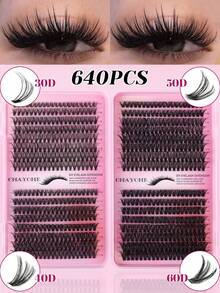 Kit de Extensão de Cílios DIY 800/640 (50D+60D+80D+100D) - Conjunto de Cílios de Grande Capacidade. Inclui Cílios Individuais (10-16mm), Cílios Curvados com Curvatura D, Conjunto de Cílios Curvados em Tamanho Mini para Viagem. Inclui Tufo de Cílios para Extensão DIY, Cílios Individuais e Cílios Postiços. - D - Ver 12