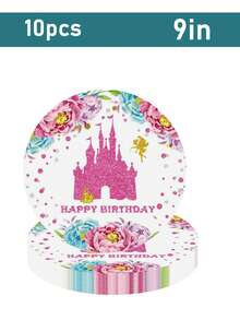 10/20pcs Castle Princess Theme Birthday Party Supplies Set, Princess Party Tableware Set Including Disposable Plates, Napkins, Cups, Suitable For Girls Princess Theme Baby Shower
