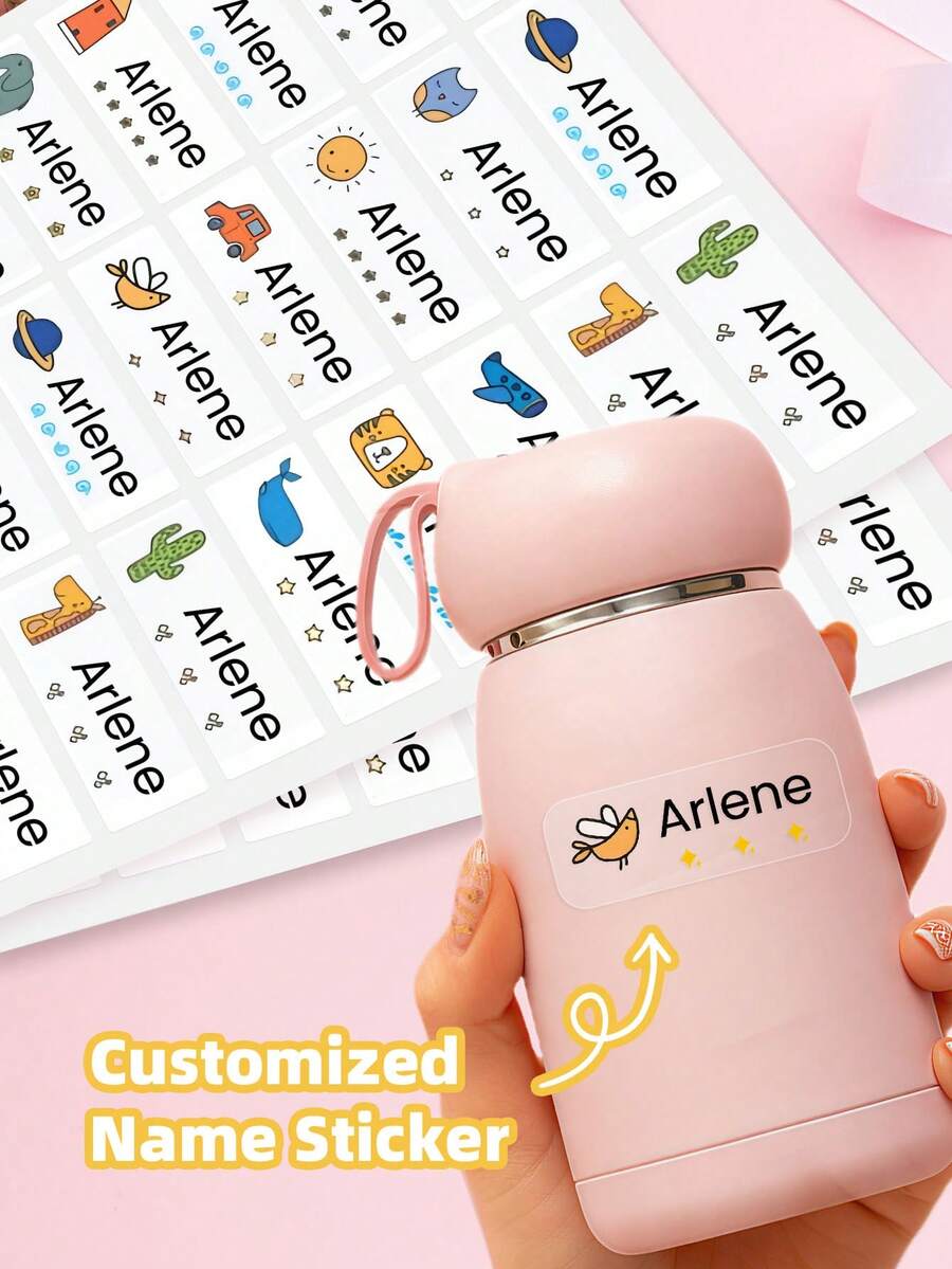 1-240pcs Custom Name Stickers - Personalized Stationery Stickers, Clear Waterproof Oilproof Stickers, Cute Cartoon Pattern Reusable No-Iron Name Tags, Perfect For School, Home, Office, Student Dorm Storage, Daycare, Summer Camp, Ideal For Pencils, Erasers, Pencil Cases, School Supplies, Water Bottles - Multicolor - View 1