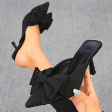 2026新款黑色尖头高跟蝴蝶结优雅女鞋，适合派对、约会、办公场合穿着 - 黑色 - 查看 5
