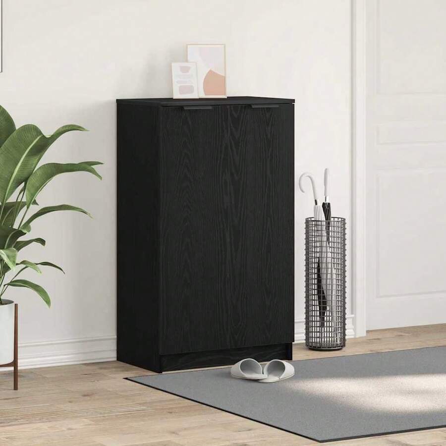 vidaXL Armário com sapatos com étagère Chêne preto 59 x 35 x 100 cm - Preto - Ver 1
