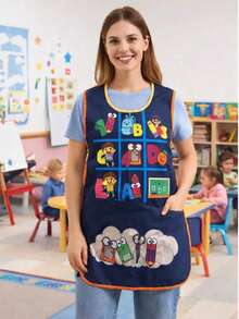 GABÁN ESCOLAR SUBLIMADO CON DISEÑO EDUCATIVO - azul real - Ver 2