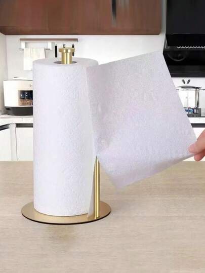 1 pieza Soporte para toallas de papel de cocina de acero inoxidable, dispensador de toallas de papel de encimera con base con peso, organizador de almacenamiento resistente para encimera, soporte para rollo de cocina ahorrador de espacio, accesorio de cocina moderno, suministro de cocina duradero, dispensador montado en la pared