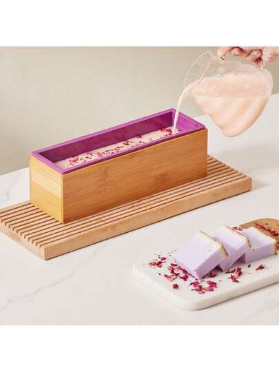 Soap Making Kit, Bamboo Cutting Box And Inner Box With Silicone Mold, Stainless Steel Straight Cutter And Wavy Cutter, 100 Bags And 105 Stickers, Soap Making Supplies DIY Kits For Adults