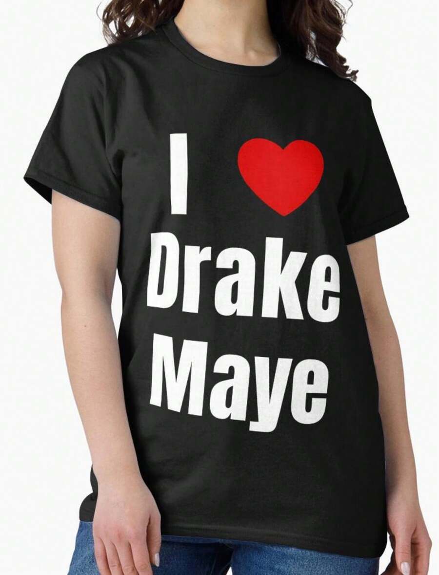Amo la camiseta clásica con declaración de corazón en negrita de Drake Maye Football_101010 - Negro - Ver 1