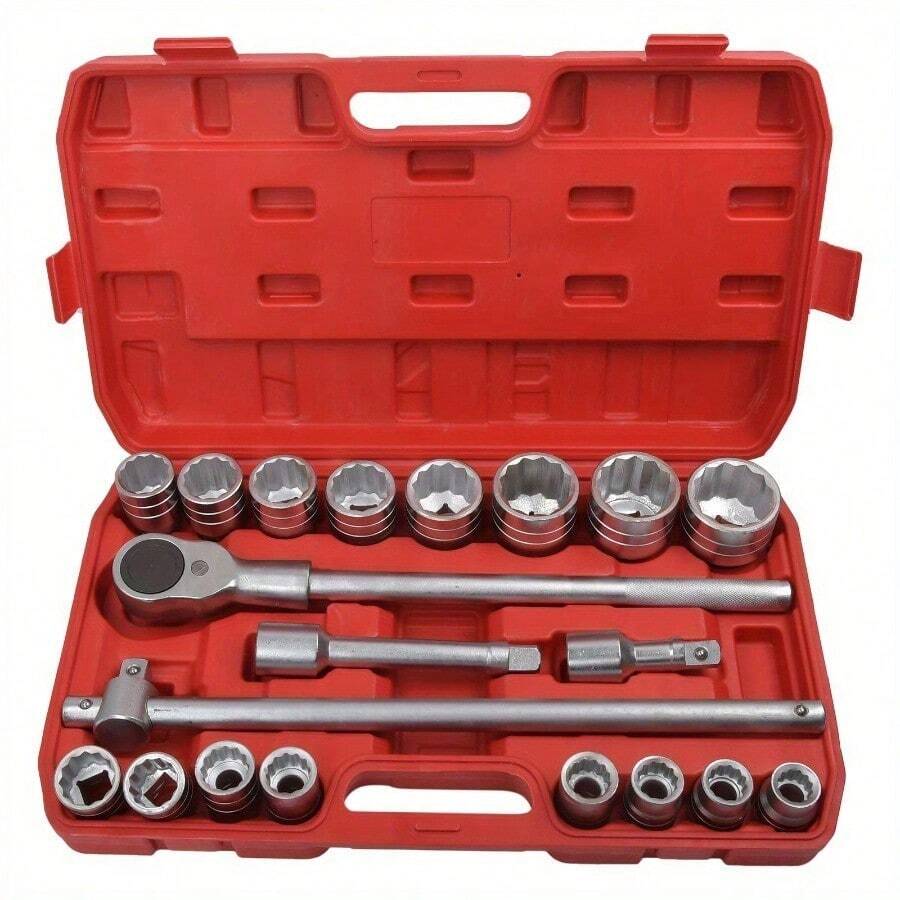 21pcs 3/4" Dr Socket Set 19-50mm 12 Point Sockets Ratchets Extension Ratchet - Silvery - View 1