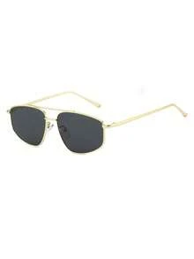 1 Pair Women's Gold Aviator Metal Frame Double Bridge Retro Stylish Fashion Glasses - Gold - View 2