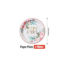 白色底绿色叶子花朵图案女宝宝一次性餐盘、餐巾纸、杯子套装，适合25位客人使用，一次性纸盘派对餐具，适用于生日、婚礼、主题派对、家庭野餐等场合。 - 彩色 - 查看 11