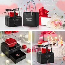 玫瑰花礼盒，玫瑰项链首饰盒，玫瑰心形吊坠项链，2026年礼物，送给女朋友，时尚新娘首饰，送给妻子，女朋友，浪漫心形项链礼盒套装，情人节礼物，节日礼物，生日礼物，玫瑰，礼盒，心形项链，首饰配件 - 彩色 - 查看 4