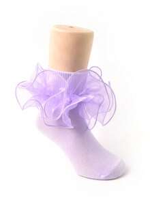 2 Pairs Kids/Girl's Ruffle Trim Princess Dancer Ballet Short Socks, Infant/Toddler/Youth - Multicolor - View 3