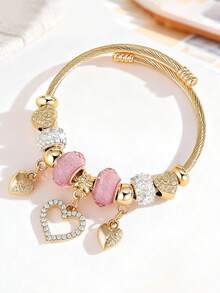 1pc Stainless Steel Swan Love Pendant Bracelet For Teen - Multicolor - View 3