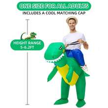 [Valentine Special] Lightweight Inflatable Dinosaur Costume With Fan - Blow Up T-Rex Halloween Outfit For Adults, Funny Party & Cosplay Costume - 綠色 - 查看 3
