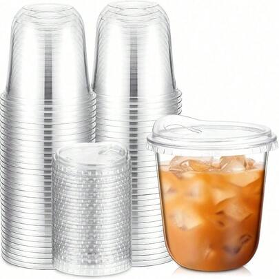 20Pack 16 Oz Iced Coffee Cups With Lids,Clear Plastic Cups With Strawless Sip Lids,Round Bottom To Go Cup For Iced Coffee Juice Smoothie Cold Beverage