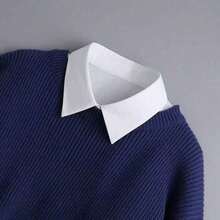1pcs Ladies Removable Striped Shirt Collar, Pointed Fake Collar With Modest Decoration, Casual Polyester Knitted Accessories, Suitable For Spring, Autumn And Winter Minimalist Solid White False Collar - Women's Removable Pointed Shirt Extender For Bulky-Free Style. Versatile Layering Accessory For Sweaters & Blazers. Durable Polyester Knitted Piece For Daily Office And Casual Wear. - 白色 - 查看 10