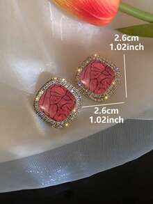 1 Đôi bông tai vuông độc đáo, sang trọng, cổ điển kiểu Pháp, họa tiết hình học nứt vỡ, khảm nhựa, thích hợp cho phụ nữ đi nghỉ mát, dự tiệc, phối đồ thời trang và cao cấp (Họa tiết nứt vỡ ngẫu nhiên) - Nhiều màu - Xem 5