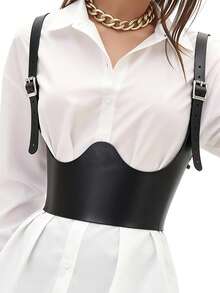Fashion Wide Harness Belt, PU Leather Under-Bust Corset Belt, Modeling Corset, Female Street Style Harness Belt. - màu đen - Xem 1