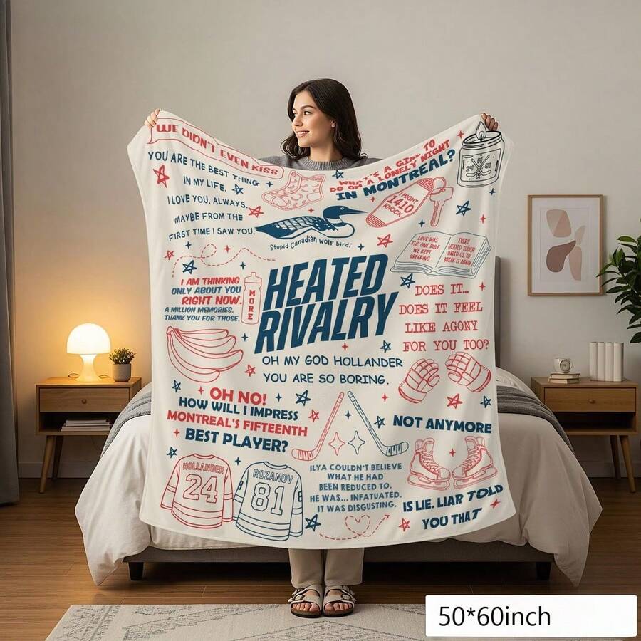1pc Heated Rivalry Throw Blanket Velveteen Plush Blanket | Cozy TV Watch Blanket Ilya Rozanov, Shane Hollander Blanket Bookish Merch Hockey - 彩色 - 查看 1
